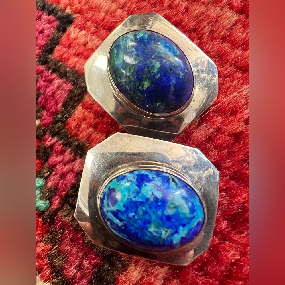 Sterling, silver and blue stone earrings - Picture 2 of 6